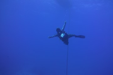 Lone scuba diver underwater